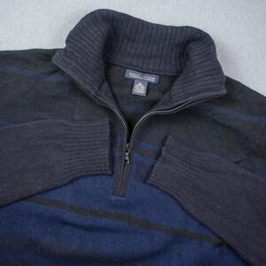 Banana Republic Lambswool Cashmere Striped Quarter Zip Sweater Mens XL Navy Blue